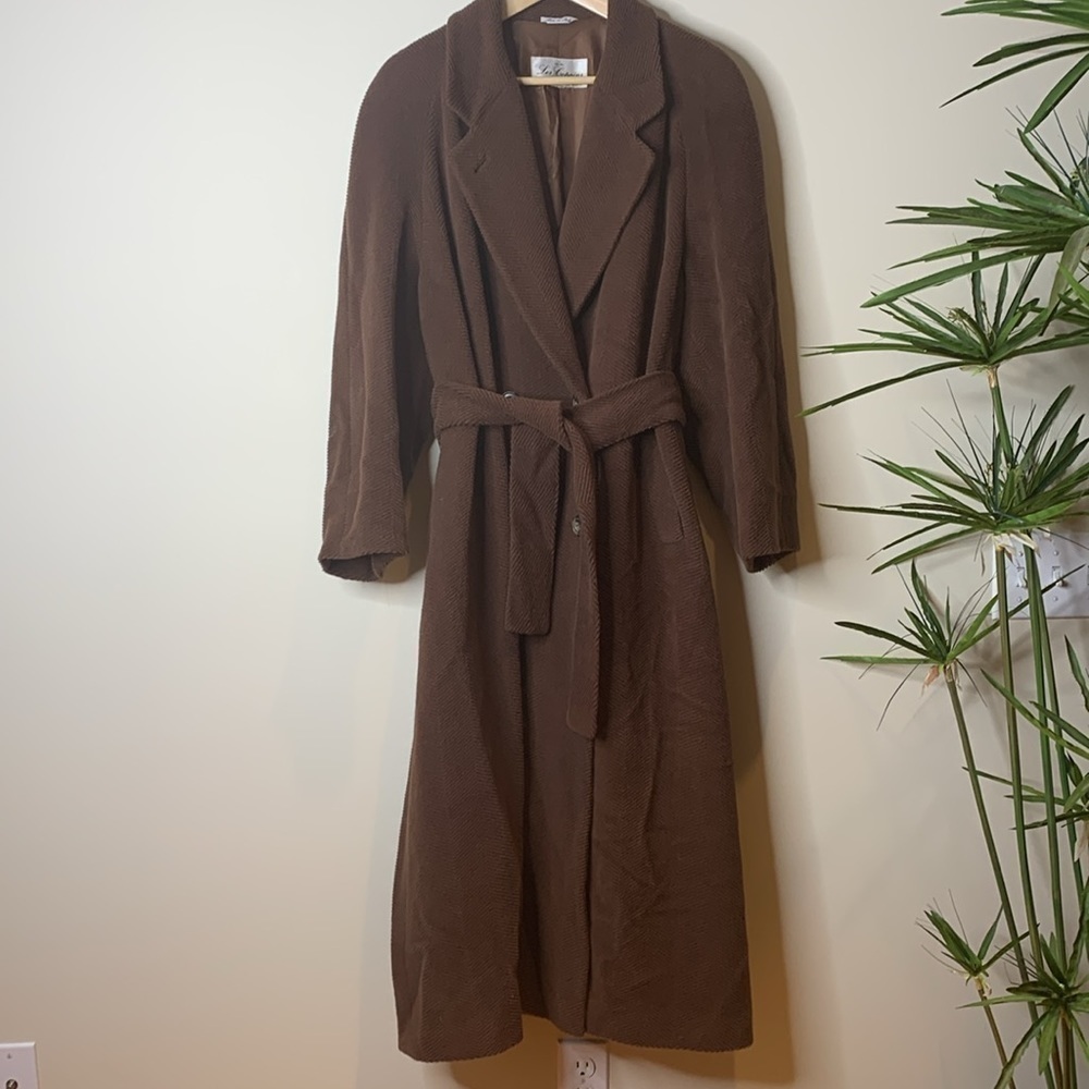 Les Copains | Brown Vintage Made in Italy Wool Textured Herringbone Coat L/XL - Picture 3 of 17